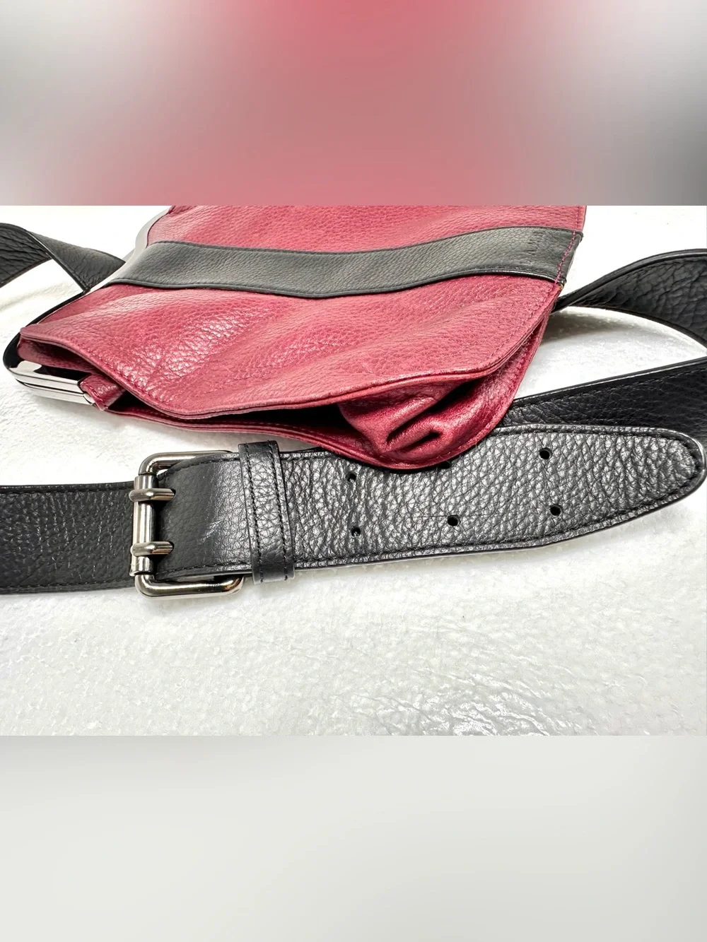 Vintage L.A.M.B. Red and Black Pebbled Leather One Shoulder Sling Back